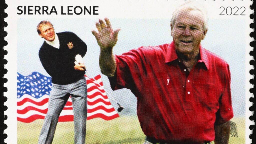 Golfer Arnold Palmer on a postage stamp.