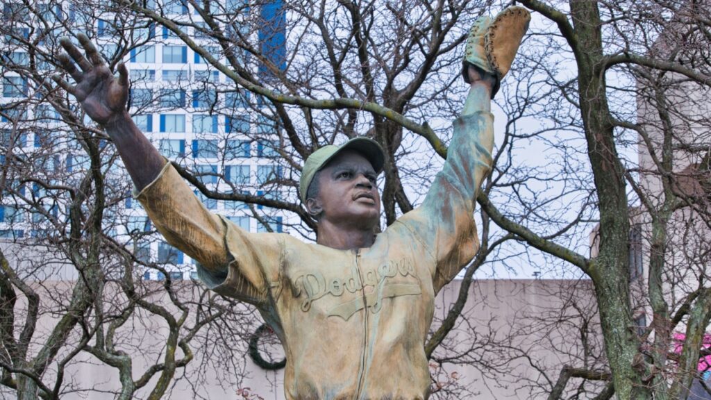 Shutterstock Jackie Robinson JMT Photography and Media 2400033343 1 - Gameday Chatter Jackie Robinson Statue in Journal Square in Jersey City NJ.
