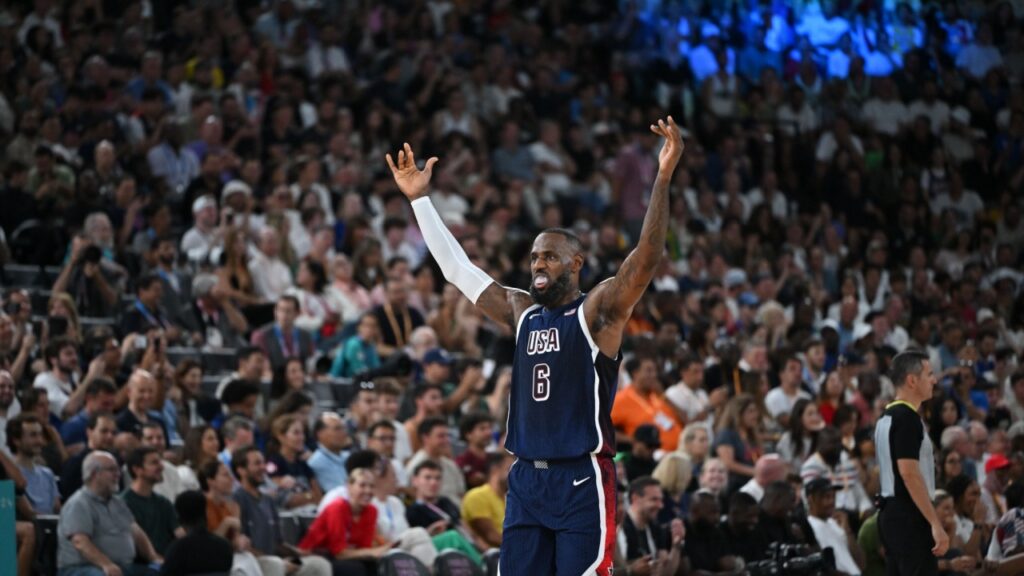Lebron James at a basketball game. 