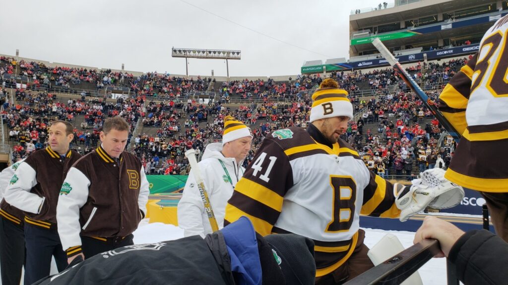 Shutterstock Boston Bruins Bruce Cassidy Conor P Fitzgerald NHL Hockey Conor P Fitzgerald 1707818257 - Gameday Chatter  Boston Bruins head Coach Bruce Cassidy walks to the ice before the start of the 2019 NHL Winter Classic at Notre Dame Stadium.