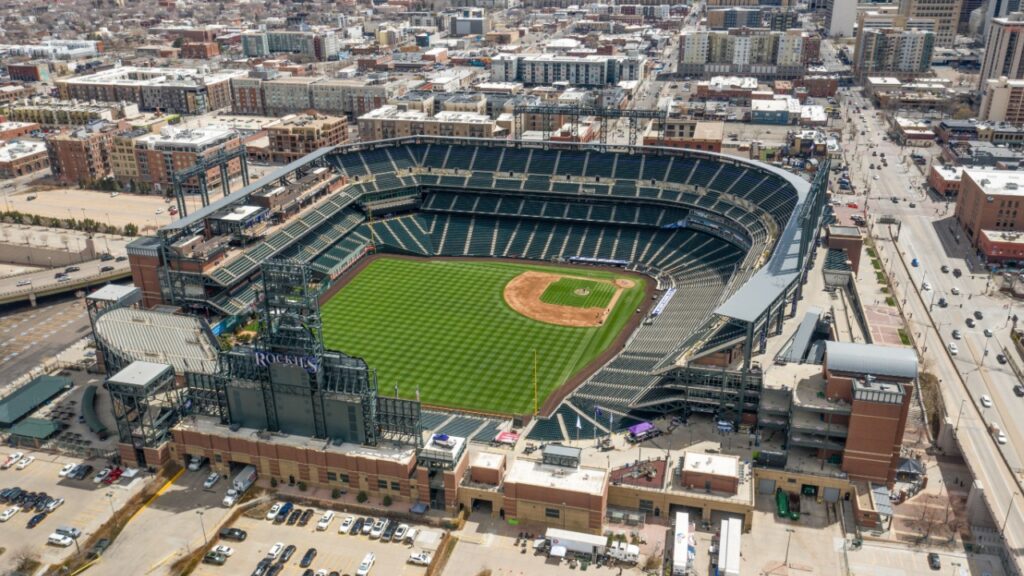 Aerial view of Coors Field. 