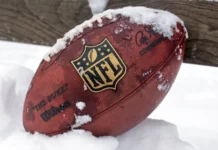 Official ball of NFL in the snow