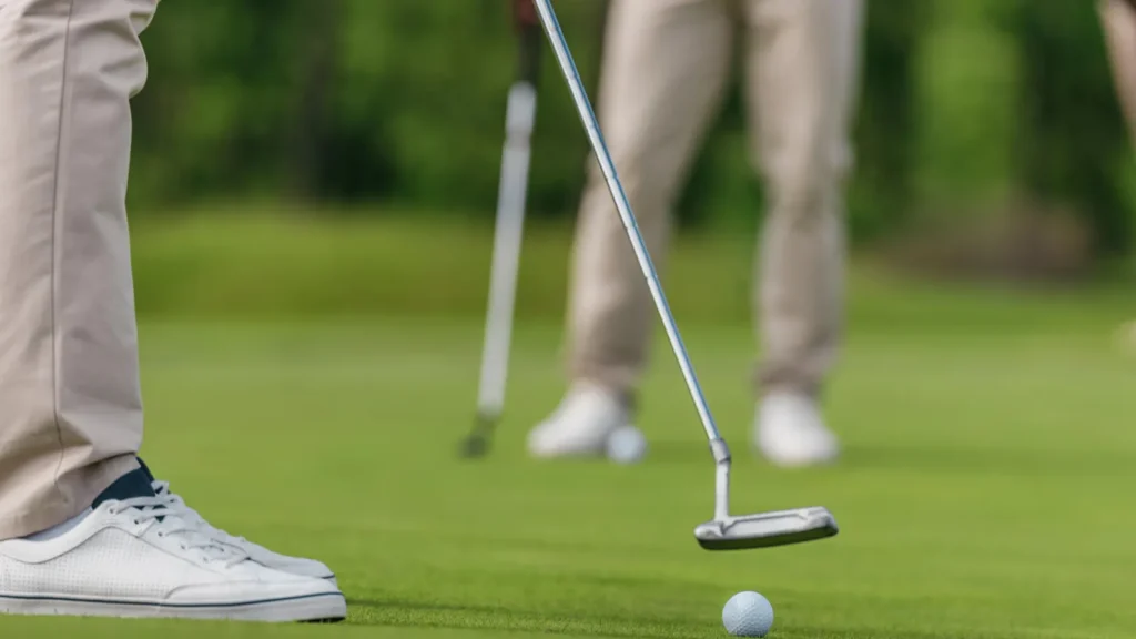 Golfer getting ready to shot on fairway.