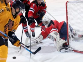 A hockey match going on.