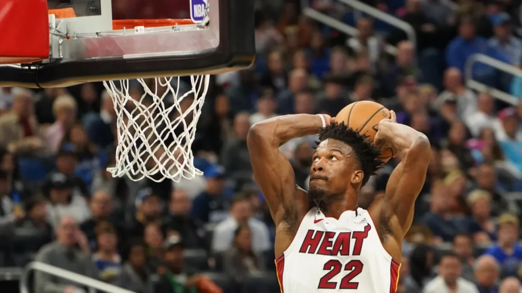 NBA, miami heats jimmy butler 22 makes a dunk at the - Gameday Chatter Jimmy Butler 22 makes a dunk at the NBA match.