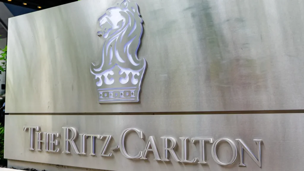 Signage view of the Ritz Carlton hotel. 