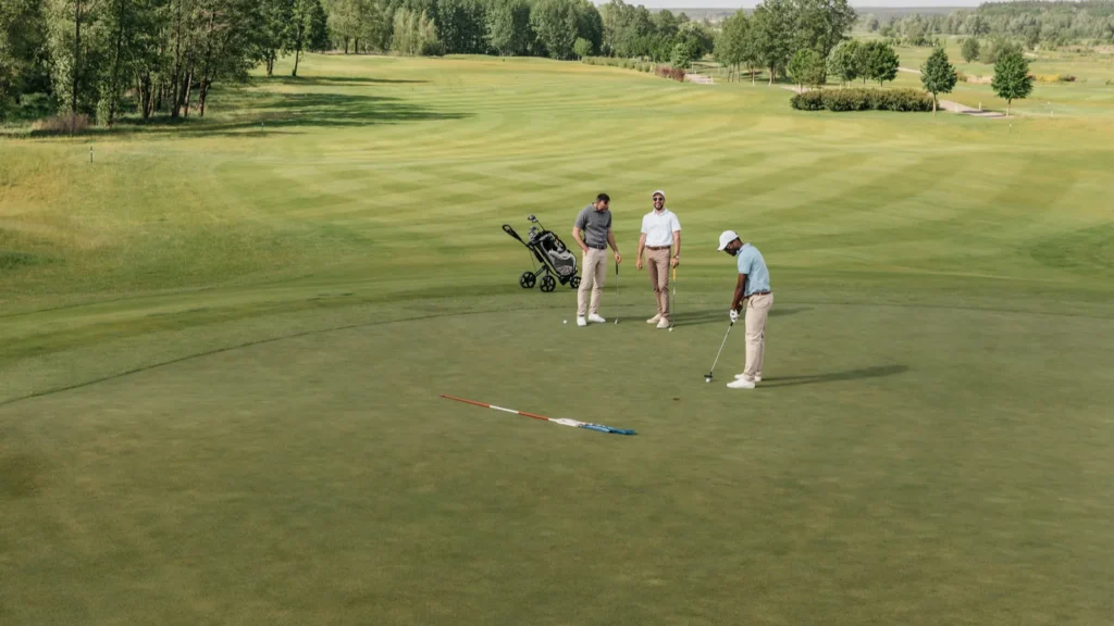 Sportsmen playing golf.