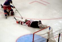 The fiercest rivalries in NHL history Devils goalie Martin Brodeur dives and stretches to make a save against the Rangers in a preseason game at Madison Square Garden October 2, 2005 in New York, NY.
