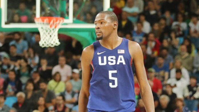 Kevin Durant of Team USA in action at group A basketball match
