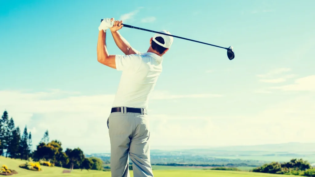 Golfer in the follow-through.