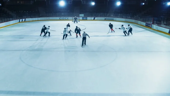 ice hockey rink arena great team attacks plays pass using