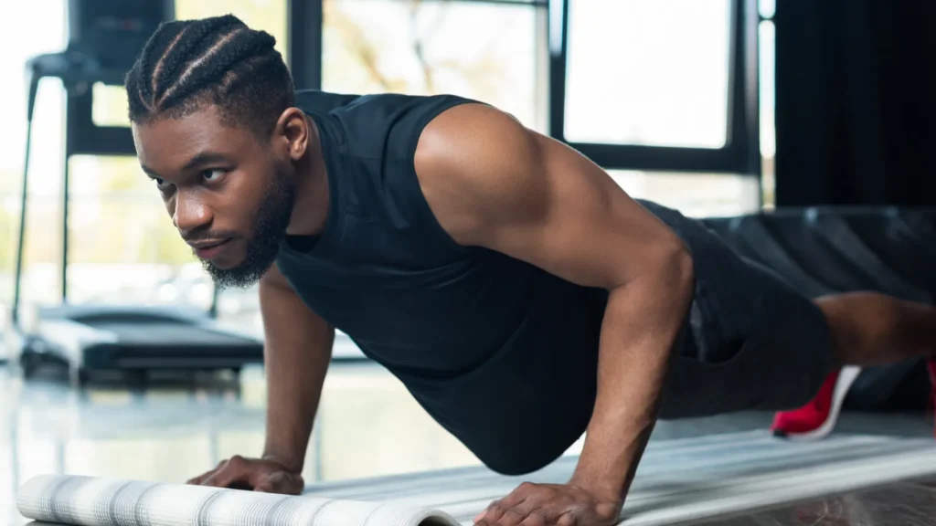A sportsman doing push-ups.