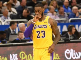 LeBron James playing for the Los Angeles Lakers.