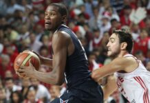 Kevin Durant eyes history with planned 2028 Olympic return Kevin Durant in action during a game.
