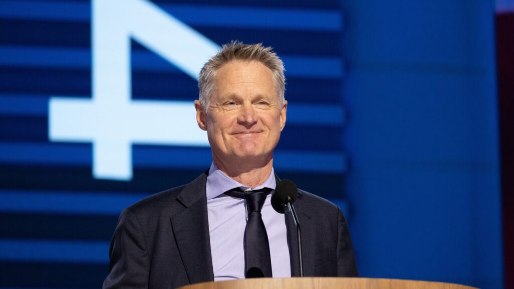 Steve Kerr at a conference