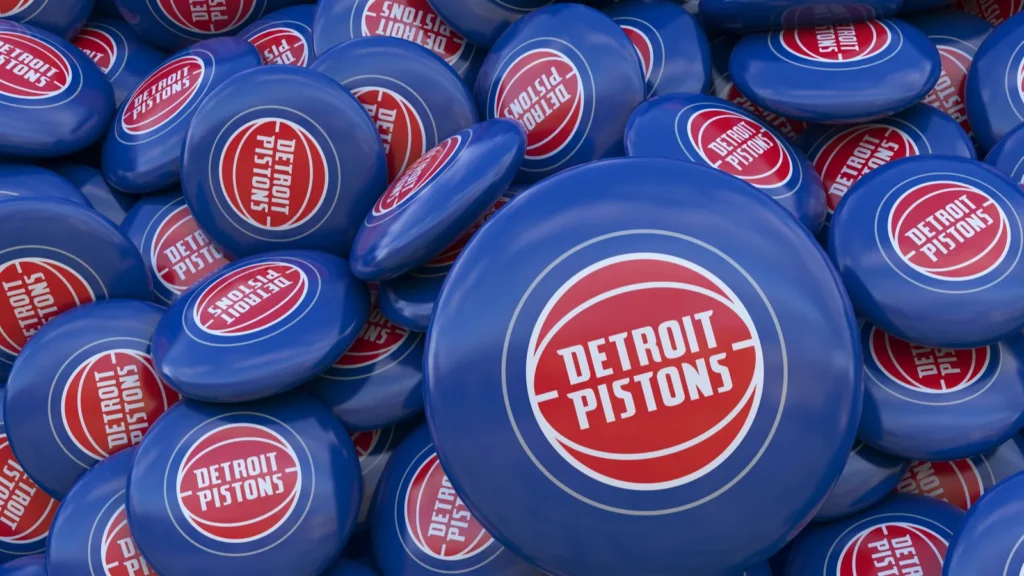 a bunch of blue detroit pistons buttons they are all