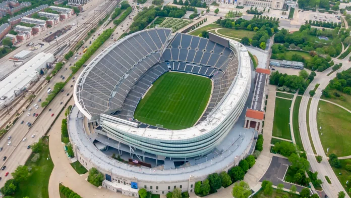 Aerial view of the Soldier Field, home of the NFL Chicago Bears.