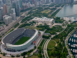aerial view of soldier field home of the nfl chicago