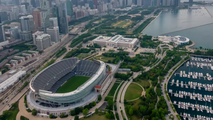 aerial view of soldier field home of the nfl chicago aerial view of soldier field home of the nfl chicago