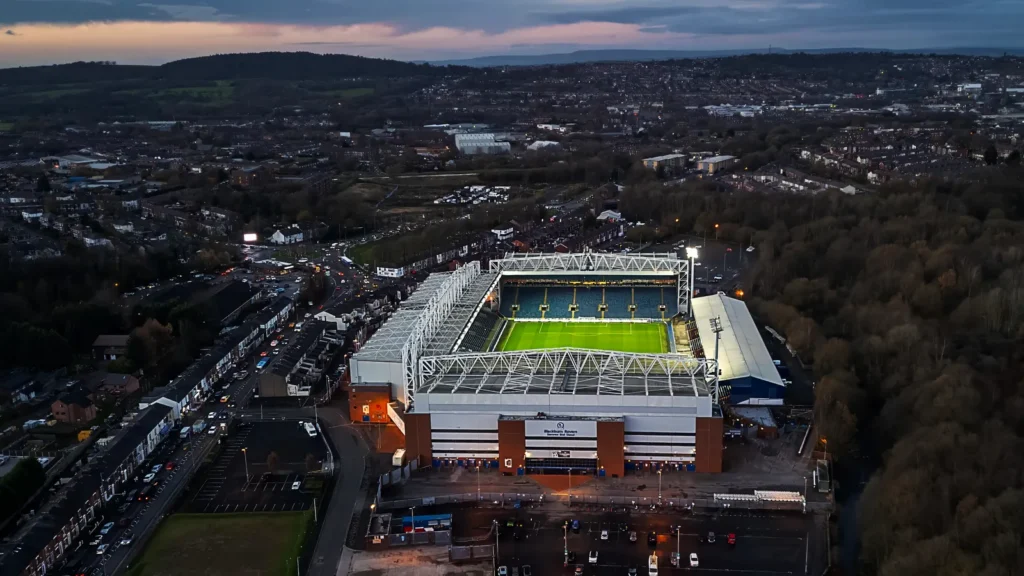 an aerial view at sunset of ewood park home to
