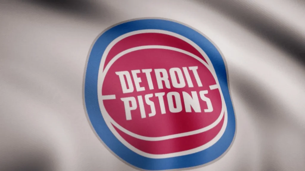 animation of flag with symbol of basketball detroit pistons editorial