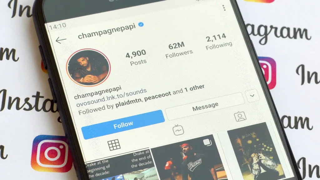 aubrey drake graham official instagram account on smartphone scr