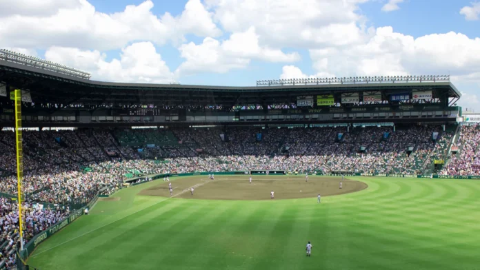 baseball game and people at koshien stadium  hyogo japan