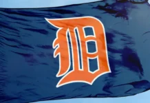 Detroit Tigers logo on a waving flag