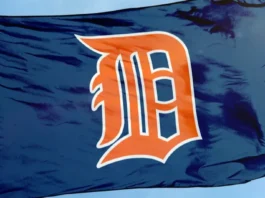Detroit Tigers logo on a waving flag