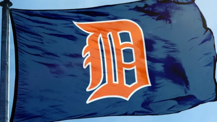 Detroit Tigers logo on a waving flag