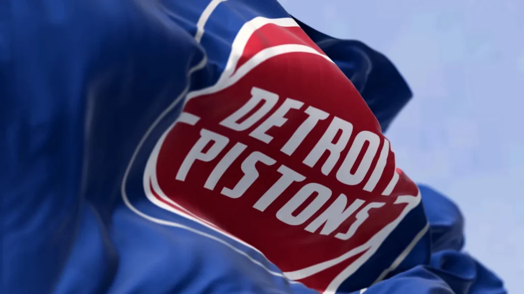 detroit us sept 10 2023 detroit pistons flag waving on