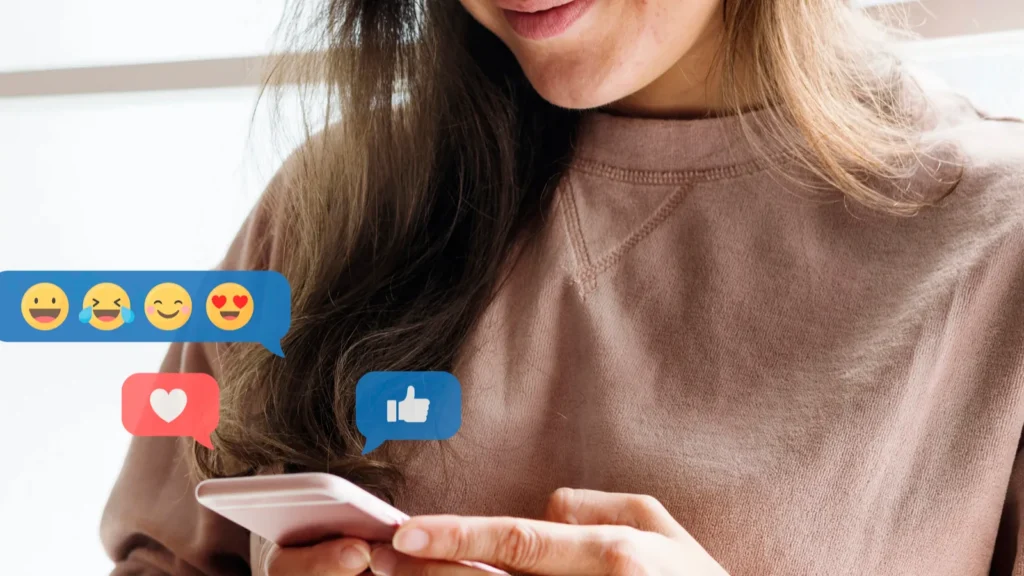 happy woman using her smartphone