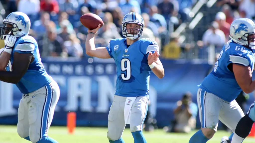 Matthew Stafford Quarterback for the Detroit Lions in game action during a regular season NFL game Quarterback Matthew has played for the Detroit Lions since 2009 when he was drafted in the first round of the draft