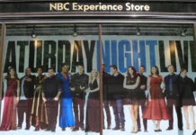 A window display for Saturday Night Live at the NBC Experience Store located in Rockefeller Center, New York City.