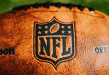 NFL offseason and the Super Bowl aftermath NFL logo on leather football