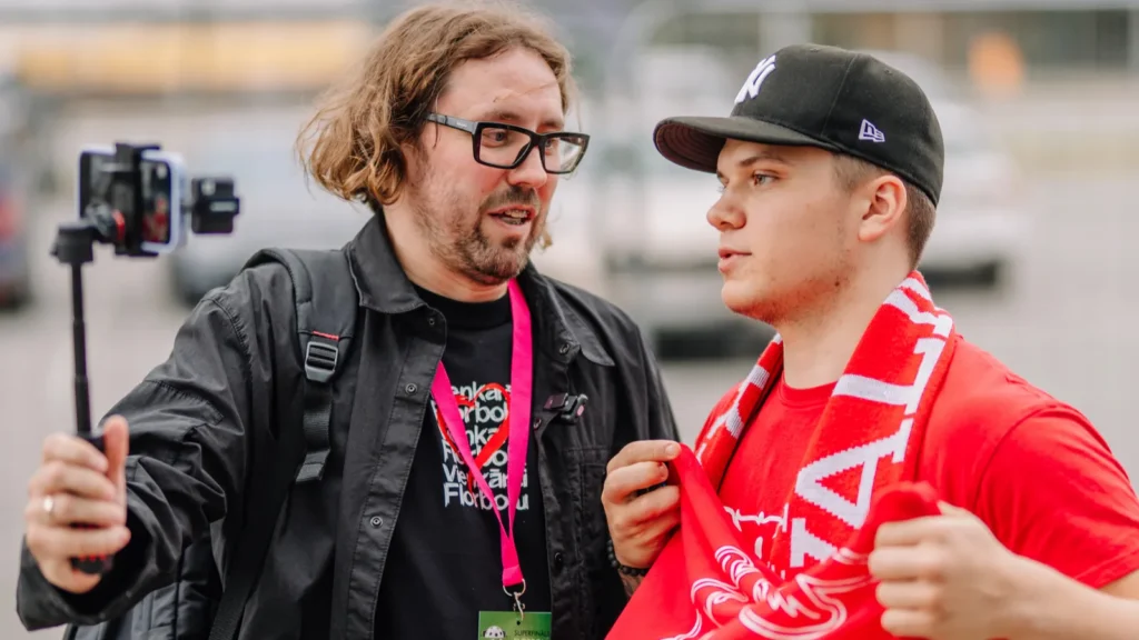 riga latvia  april 12 2025  sports journalist interviewing