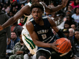 Bronny James playing a basketball game