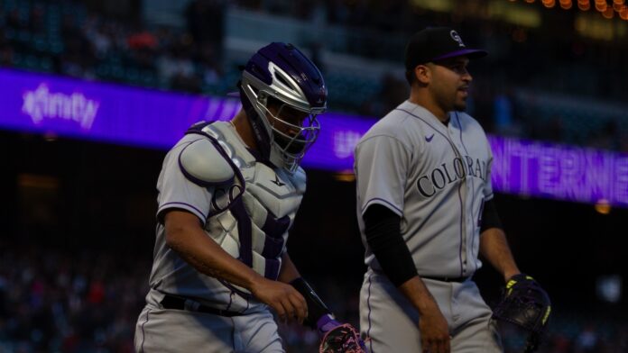 San,Francisco,-,June,8,,2022:,Colorado,Rockies,Catcher,Elias Elias Diaz and German Marquez
