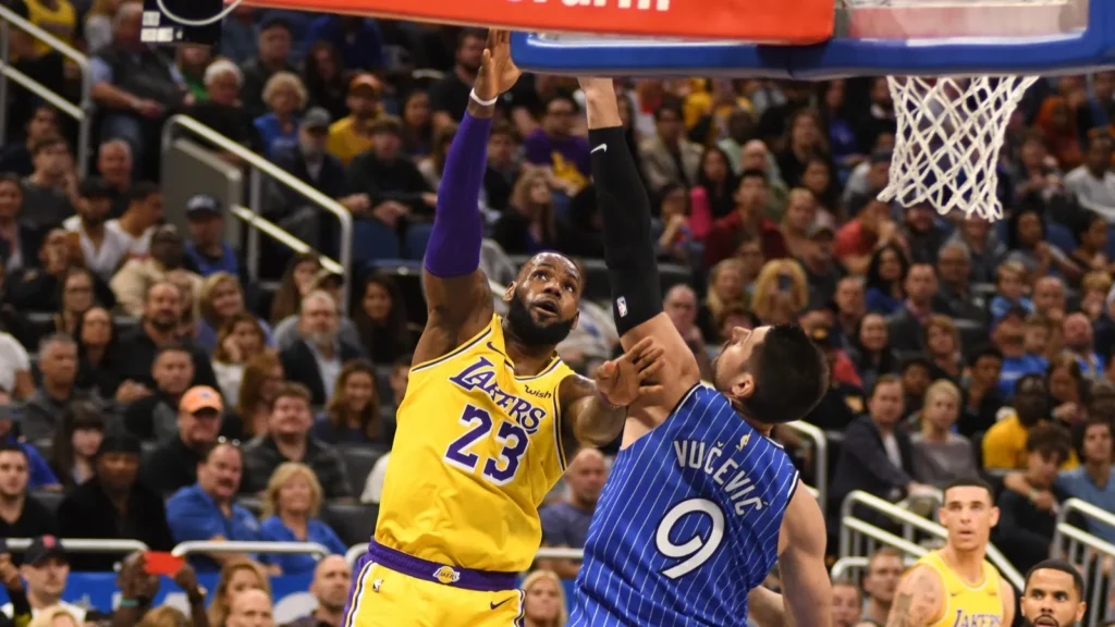 LeBron James going for the hoop