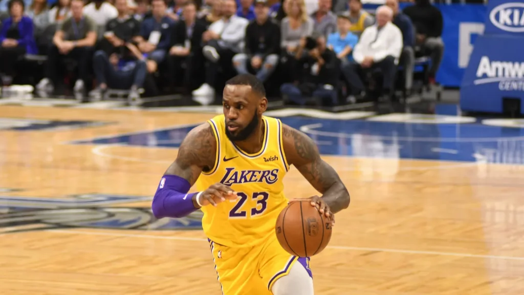 LeBron James in action during a basketball match.