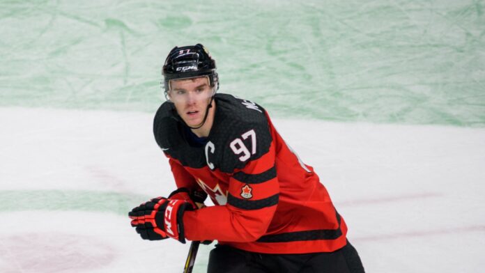 Connor McDavid in action during an NHL game.