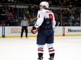 Alex Ovechkin at an ice hockey game.
