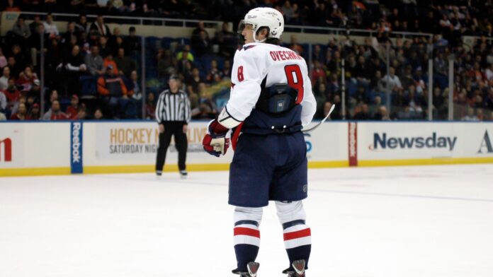 Alex Ovechkin at an ice hockey game.
