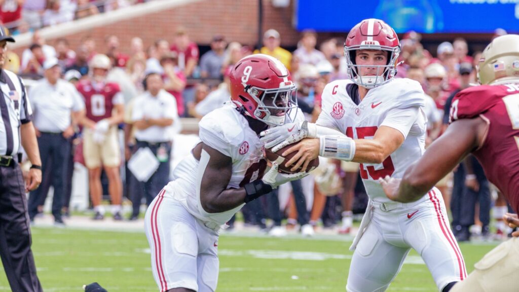 Ty Simpson in action during an NFL match.