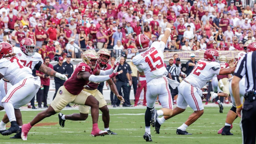 Ty Simpson in action during an NFL game.