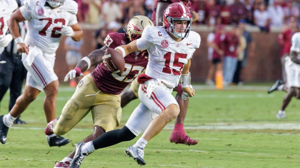 Ty Simpson in action during an NFL game.