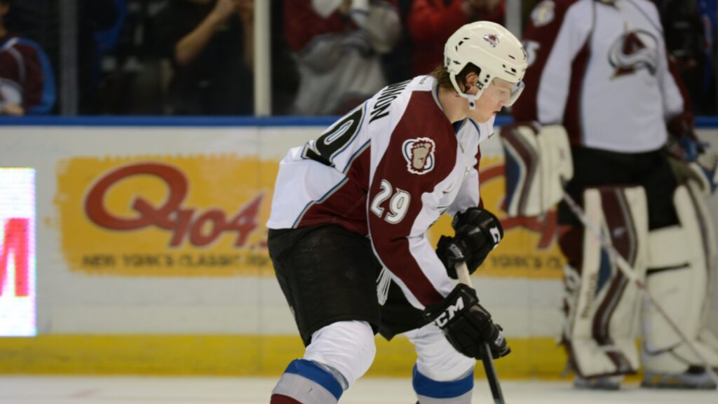 Nathan MacKinnon in action during an NHL game.