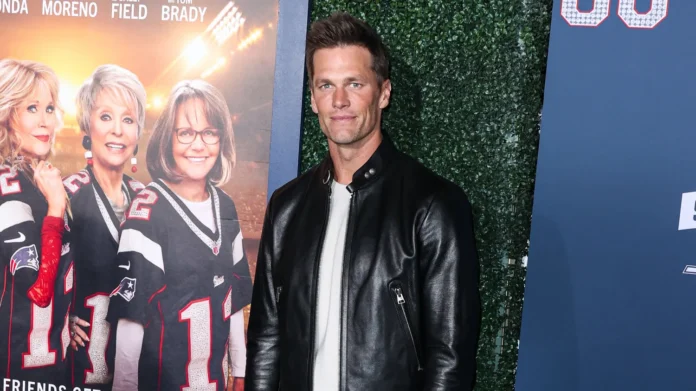 American football quarterback Tom Brady arrives at the Los Angeles Premiere Screening Of Paramount Pictures 80 For Brady held at the Regency Village Theatre on January 31 2023 in Westwood Los Angeles California United States