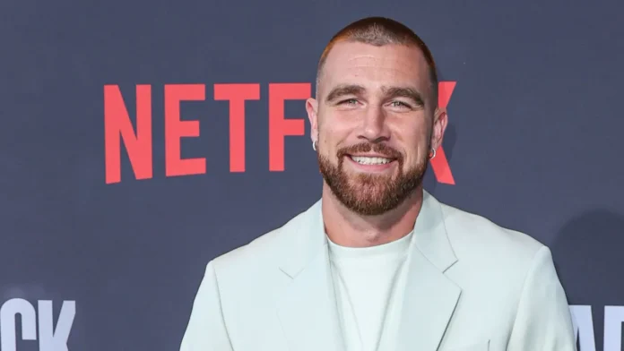 American football tight end for the Kansas City Chiefs of the National Football League Travis Kelce arrives at the Los Angeles Premiere Of Netflixs Quarterback Season 1 held at the Netflix Tudum Theater on July 11 2023 in Hollywood Los Angeles Travis Kelce