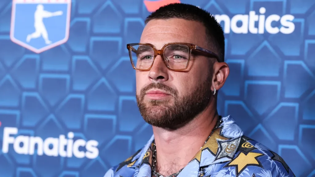 American football tight end Travis Kelce arrives at The Players Party 2022 CoHosted By Michael Rubin MLBPA And Fanatics held at the City Market Social House on July 18 2022 in Los Angeles California United States